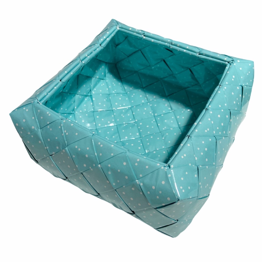 Handmade Small Storage Bin Light Blue White Dots
